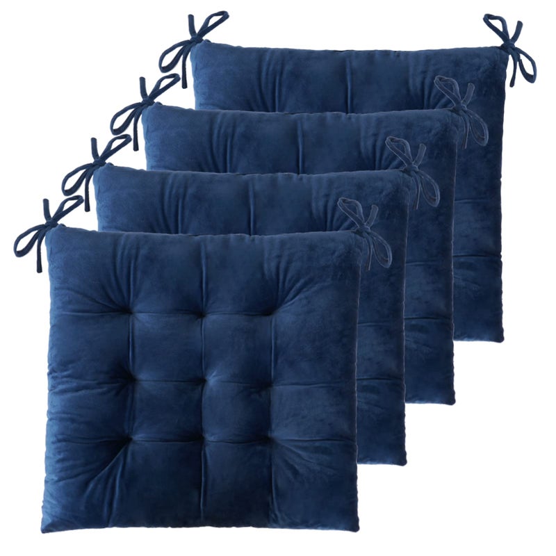 ELFJOY 4 Pack Chair Cushions for Dining Chairs Chair Pads Cushion for Kitchen Office Tufted Square Seat Cushion with Ties (16" Navy Velvet) - Image 1